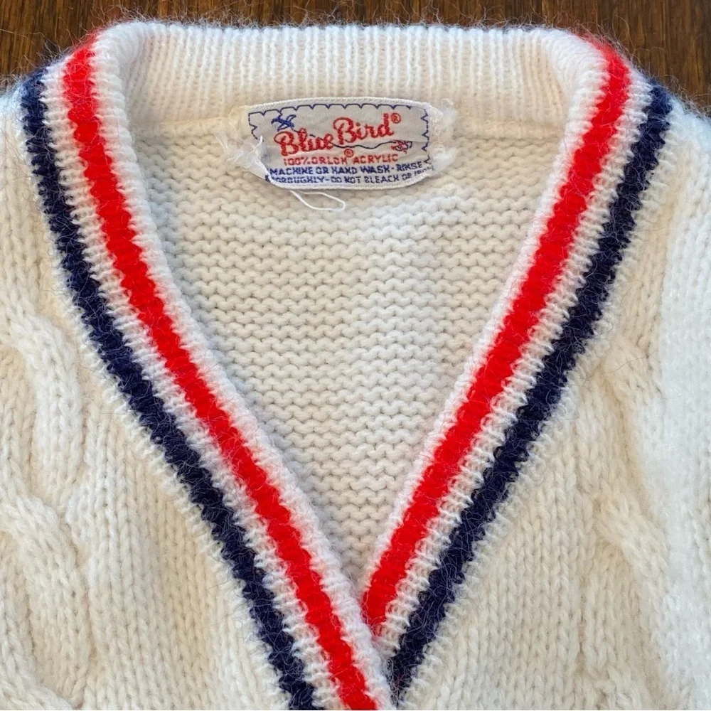 Vintage Blue Bird Unisex Striped Red White & Blue Button Up Cardigan Sweater 3T